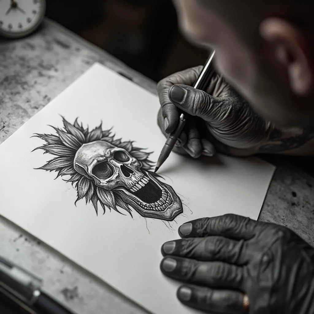 Artista che disegna un tatuaggio personalizzato