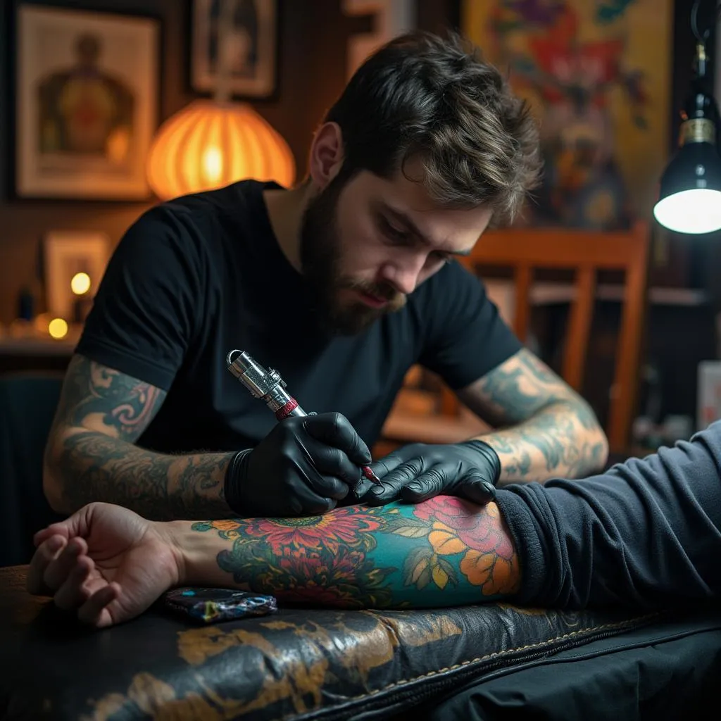 Sessione di tatuaggio in corso
